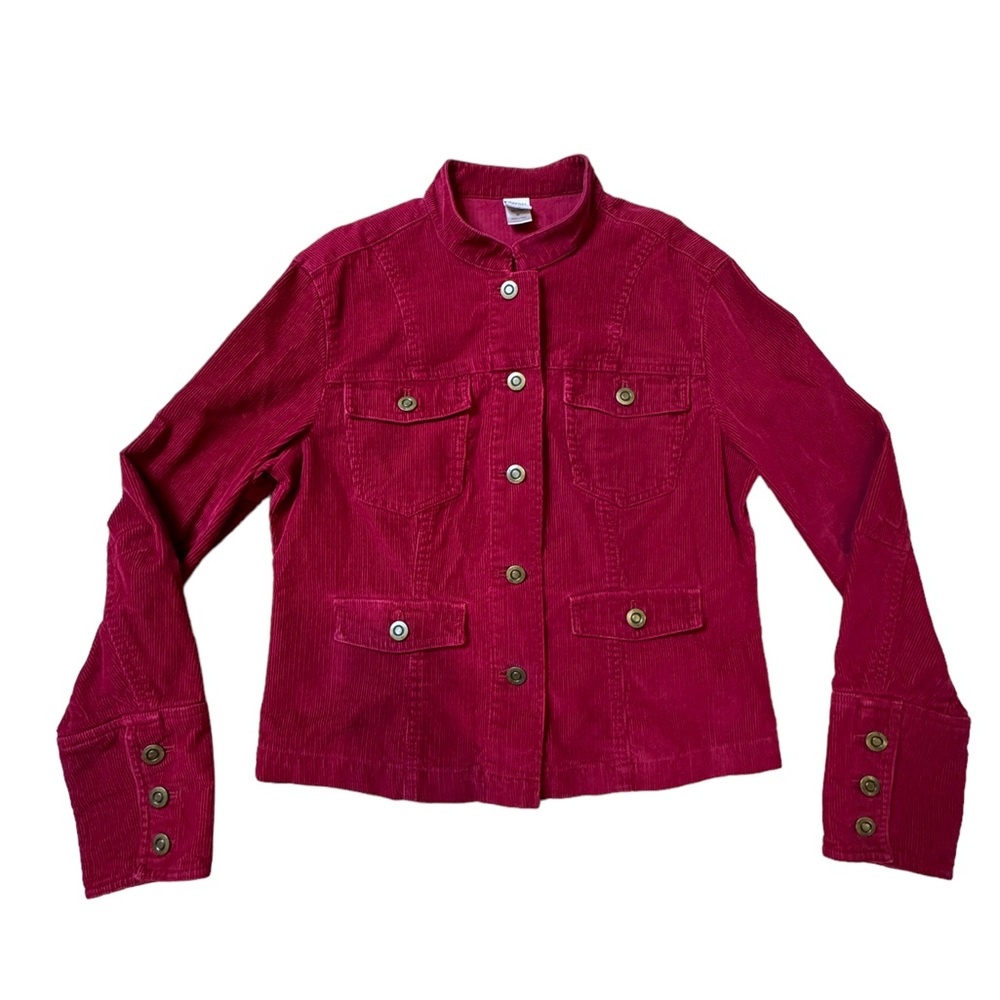 GARNET HILL Corduroy Jacket w/ Pockets & Button Closure Cranberry Red Size 6 GUC